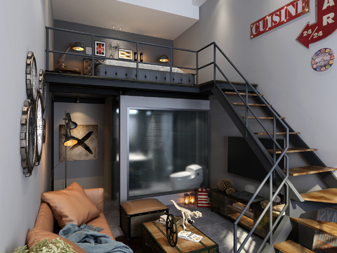 Industrial Style Duplex Apartment Living Room