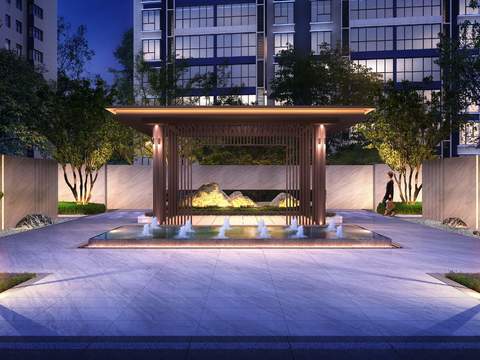 new chinese residential entrance landscape psd