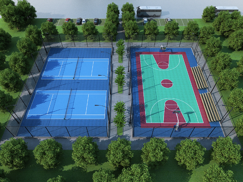 Modern outdoor basketball court badminton court bird's eye view