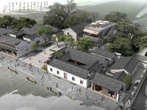 new chinese courtyard bird's eye view psd