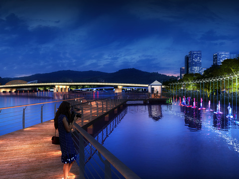 modern river bridge night landscape psd