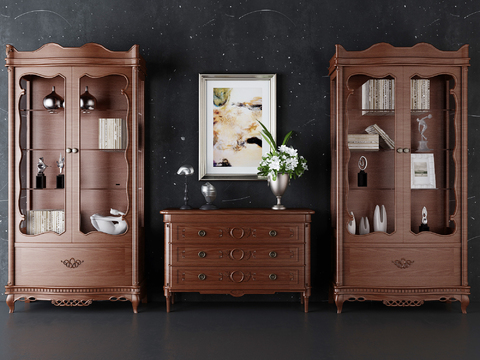 American solid wood bookcase decorative cabinet free