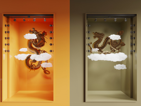 Golden Dragon Sculpture Window Indoor Installation