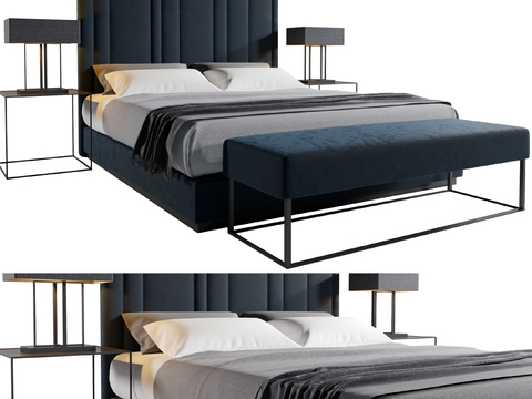 Modern Double Bed Bedside Table Combination