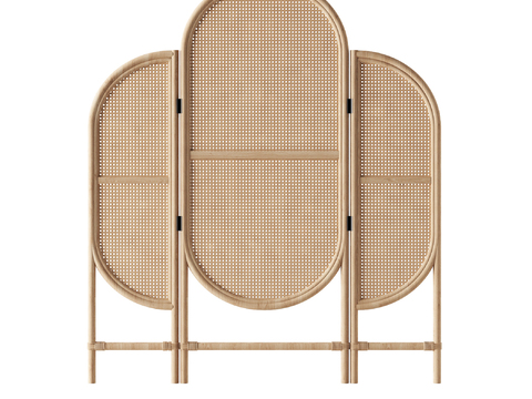 Nordic simple solid wood rattan folding screen for free