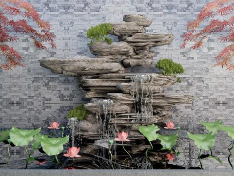 New Chinese-style rockery stacked water lotus pond