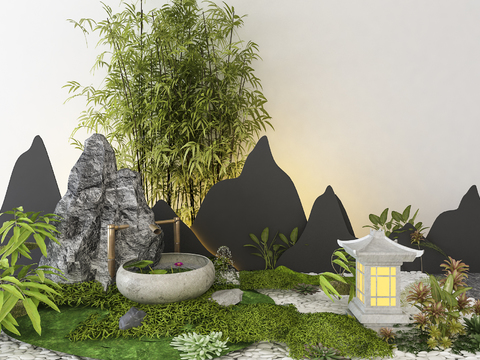 New Chinese-style rockery green plants waterscape gardening sketch