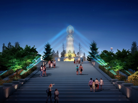 modern park buddha sculpture night scene psd