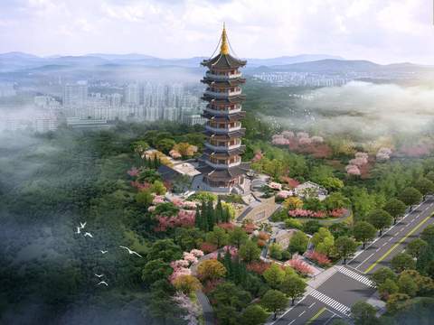 modern ancient tower bird's eye view psd