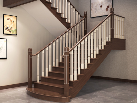 Neo-Chinese Style solid wood staircase