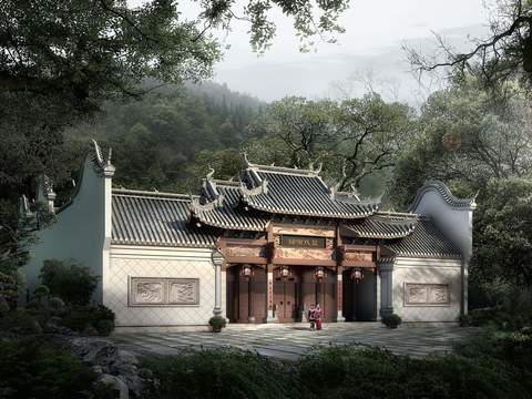 new chinese ancient building architectural appearance psd