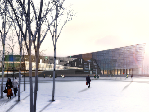 modern exhibition hall exterior snow psd