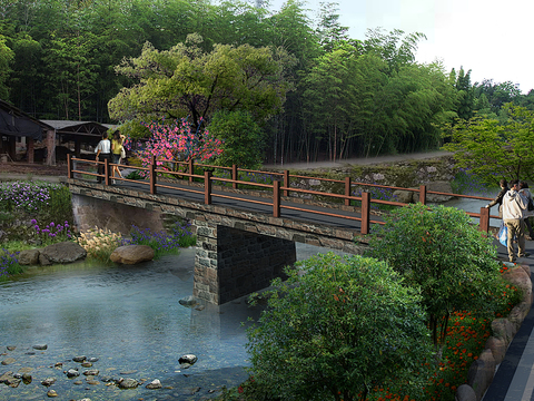 Chinese style corridor bridge trestle garden psd