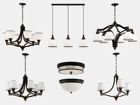 American Metal Multi-head Pendant Ceiling Lamp Combination