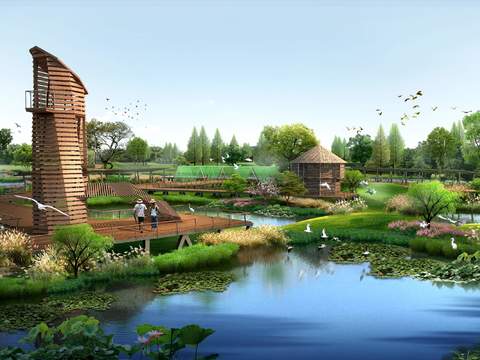 modern rural wetland landscape psd