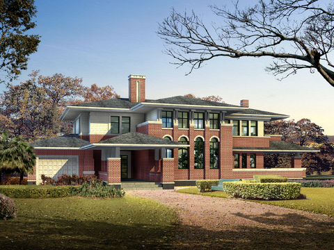 European-style single-family villa appearance psd