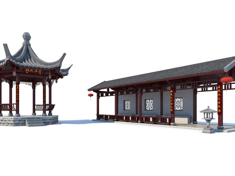 Chinese-style ancient pavilion promenade