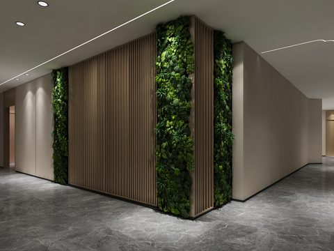 Modern hotel aisle greenery wall