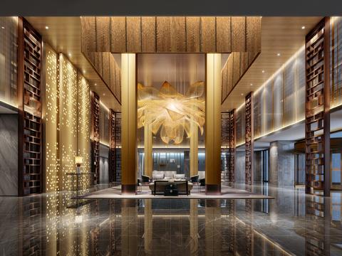 Neo-Chinese Style Affordable Luxury Style Hotel Lobby