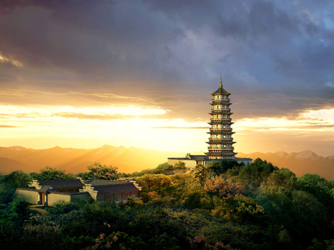 Chinese ancient building folk tower appearance psd