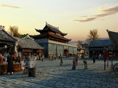 Chinese-style Ancient Building Street Tower