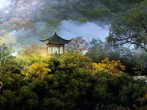 Chinese halfway mountain pavilion psd