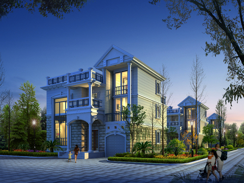 European-style single-family villa appearance psd