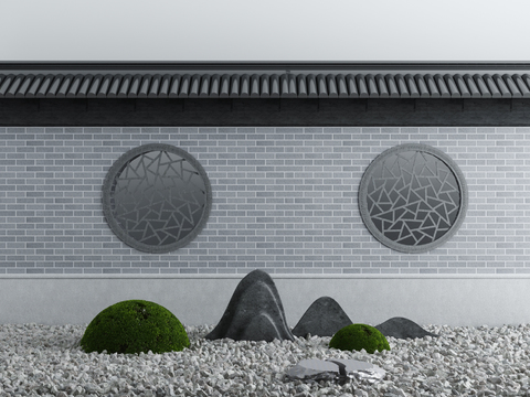 New Chinese Courtyard Round Window Wall