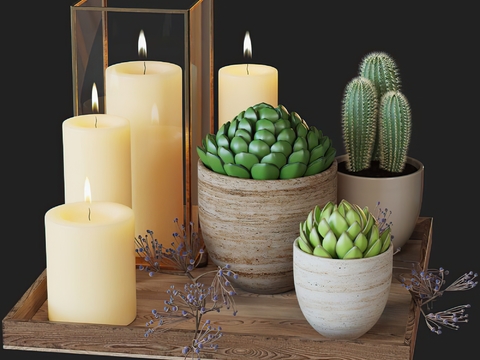 Cor Modern Fleshy Cactus Potted Candlestick Lamp Ornaments