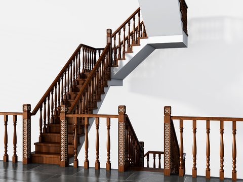 Neo-Chinese Style solid wood staircase