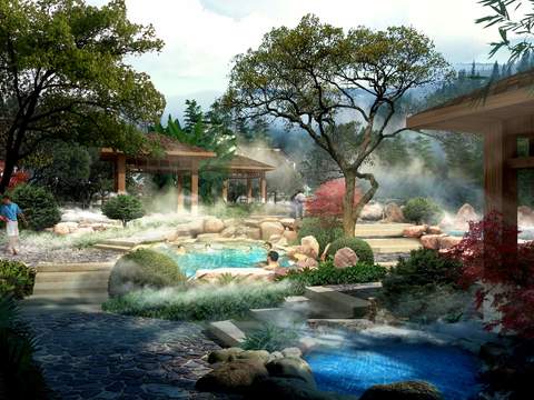 modern hot spring courtyard garden psd