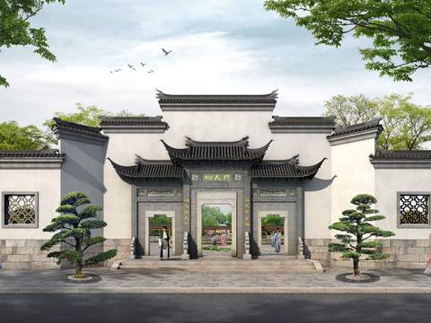 Neo-Chinese Style ancient building appearance psd