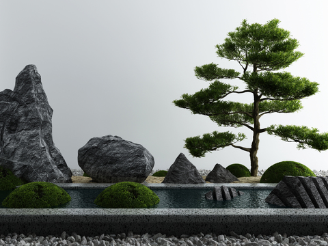 New Chinese-style rockery pine pool gardening sketch