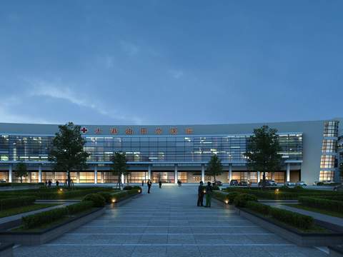 modern hospital building appearance night scene psd