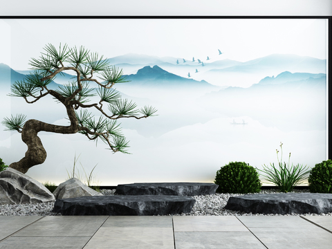 New Chinese Pine Mountain Stone Shrub Landscape