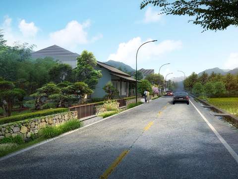 Neo-Chinese Style road bridge landscape psd