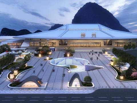 modern liuzhou station architectural exterior landscape psd