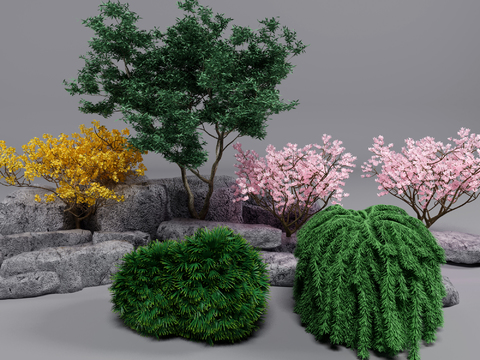 Natural wind mountain stone tree gardening sketch