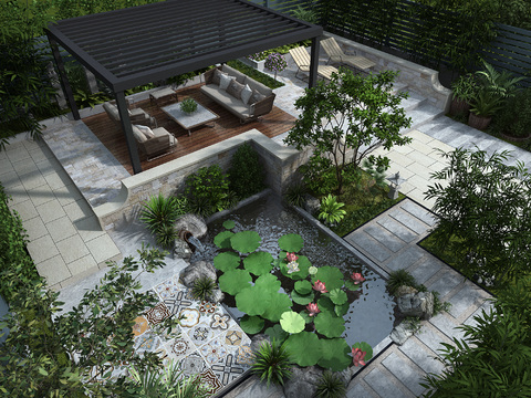 New Chinese Villa Courtyard Garden