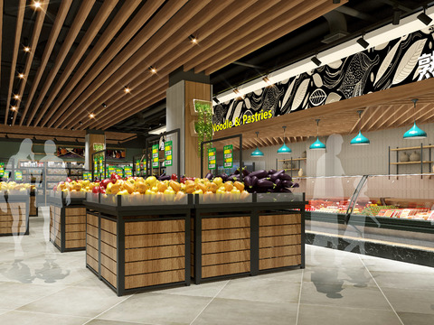 Modern Supermarket Fruit and Vegetable Cooked Food Area