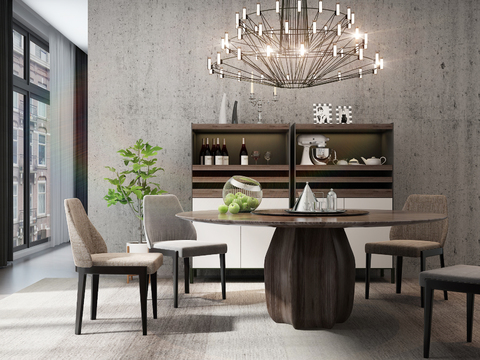 Molteni & C Modern Dining Table and Chair Wine Cabinet Chandelier Combination