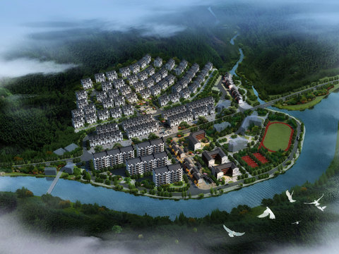 new chinese residential building bird's eye view psd