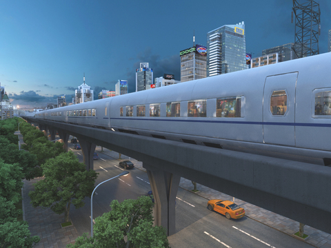 High-speed rail viaduct in modern city