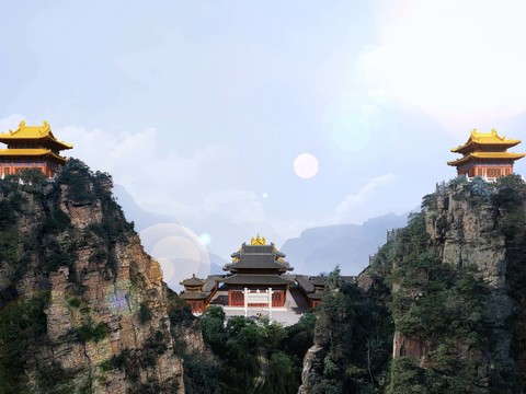 Chinese ancient mountain temple psd