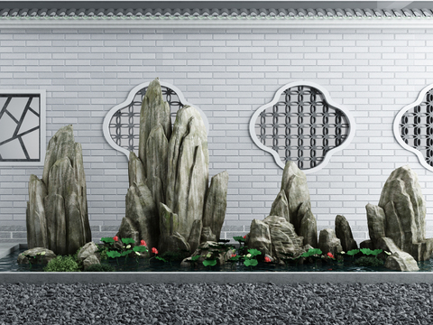 New Chinese-style rockery lotus waterscape