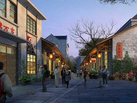 Neo-Chinese Style commercial street atrium landscape psd