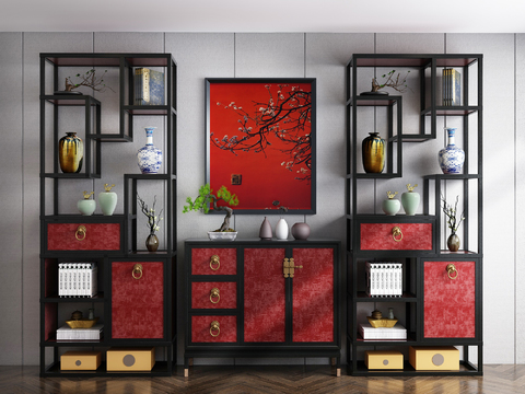 New Chinese-style Log Decorative Cabinet