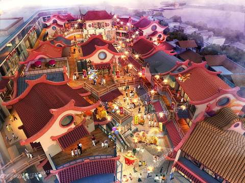 Chinese commercial street bird's eye view psd