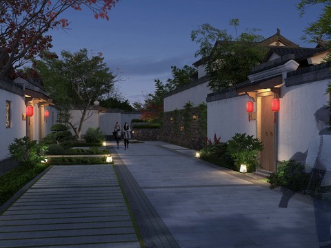 Chinese villa entrance night view psd