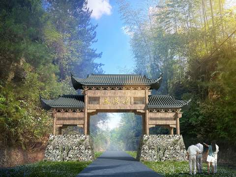 Chinese Style House and Memorial Arch psd